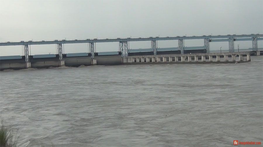 सप्तकोसी नदीमा पानीको बहाव वर्षकै उच्च, ब्यारेजका ३३ ढोकामात्र खोलिए 1 koshi sunsari india
